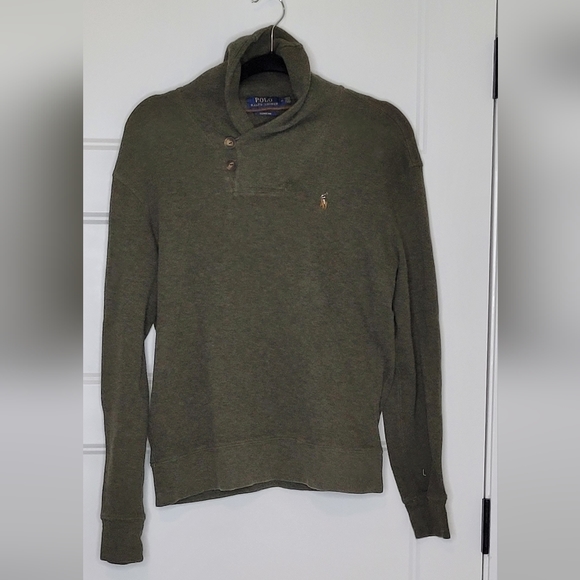 Polo Ralph Lauren Estate Rib Green Shawl Neck Long Sleeve Sweater Men’s Medium - Picture 1 of 4